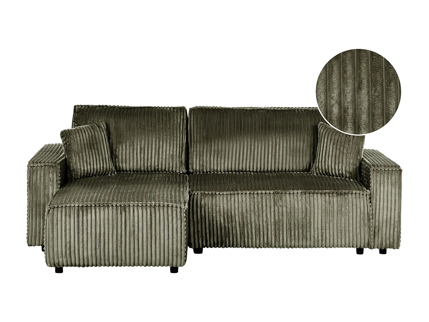 2-Sitzer Ecksofa Cord grün L-Form mit Schlaffunktion Chaiselongue rechts Abacka