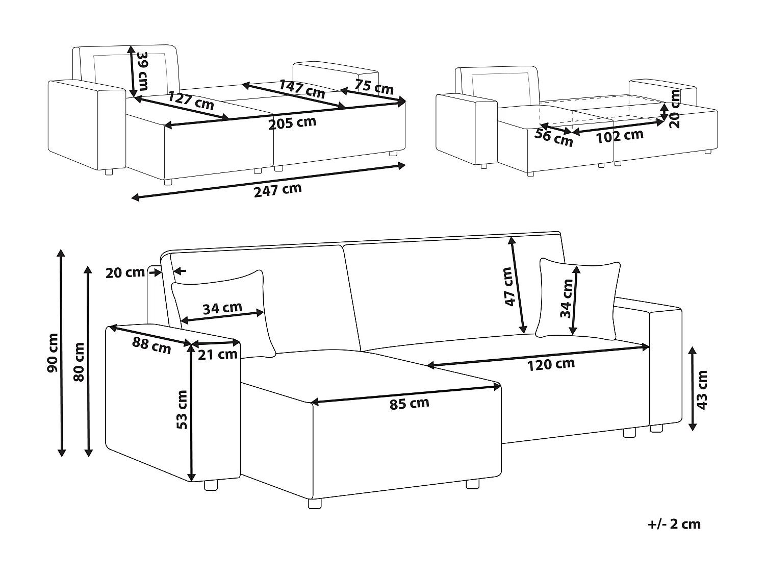 2-Sitzer Ecksofa Cord grün L-Form mit Schlaffunktion Chaiselongue rechts Abacka
