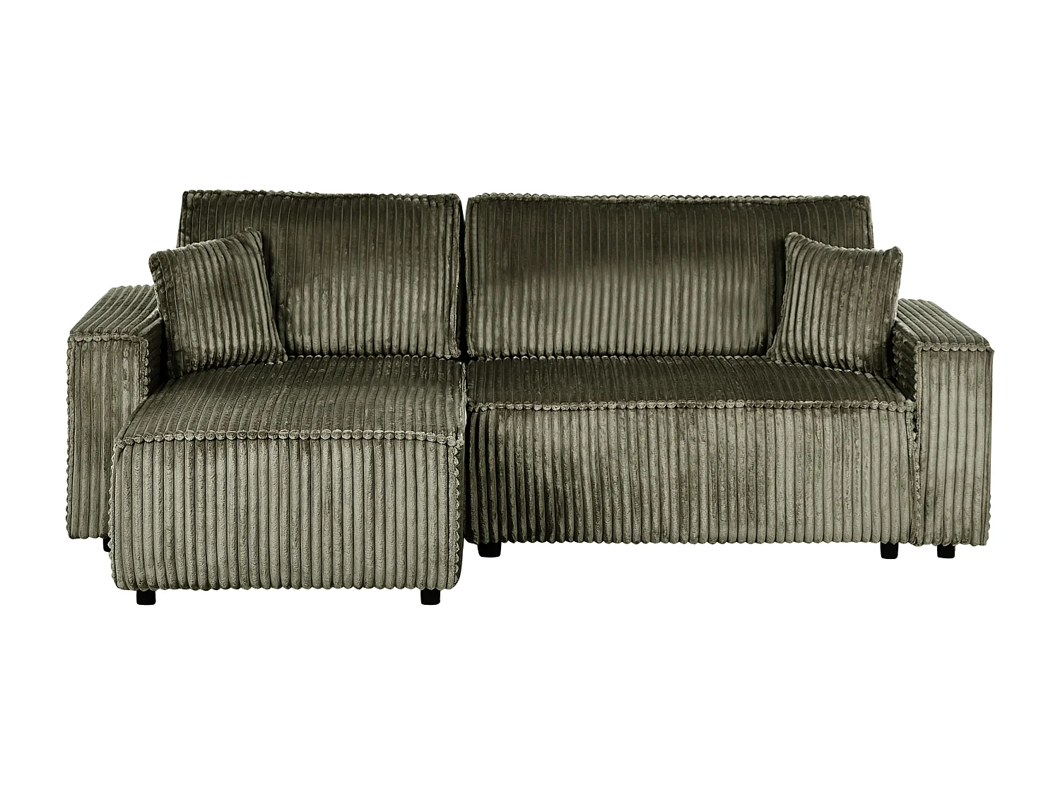 2-Sitzer Ecksofa Cord grün L-Form mit Schlaffunktion Chaiselongue rechts Abacka