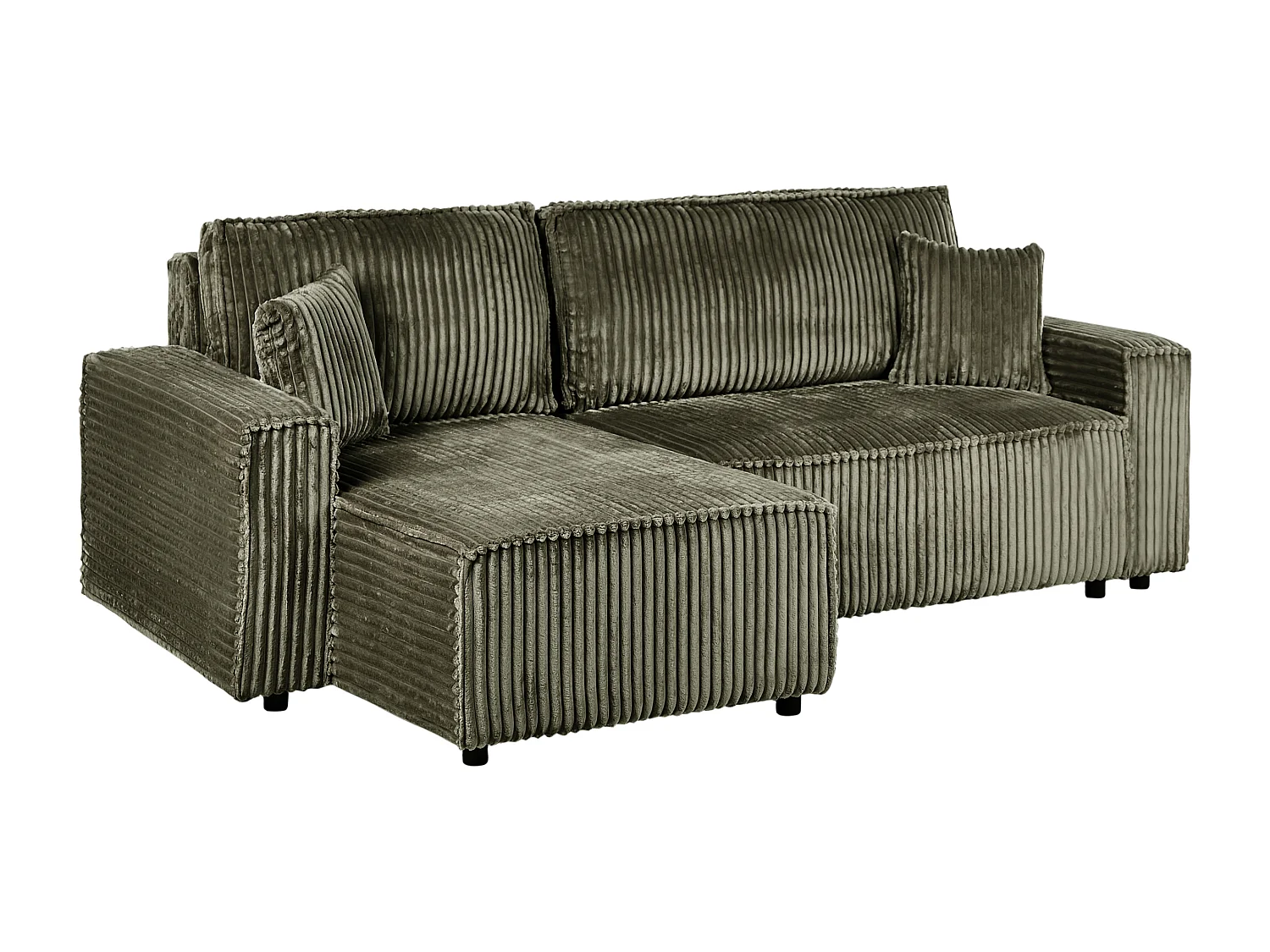 2-Sitzer Ecksofa Cord grün L-Form mit Schlaffunktion Chaiselongue rechts Abacka