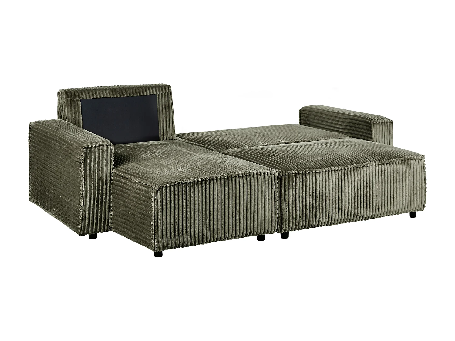 2-Sitzer Ecksofa Cord grün L-Form mit Schlaffunktion Chaiselongue rechts Abacka
