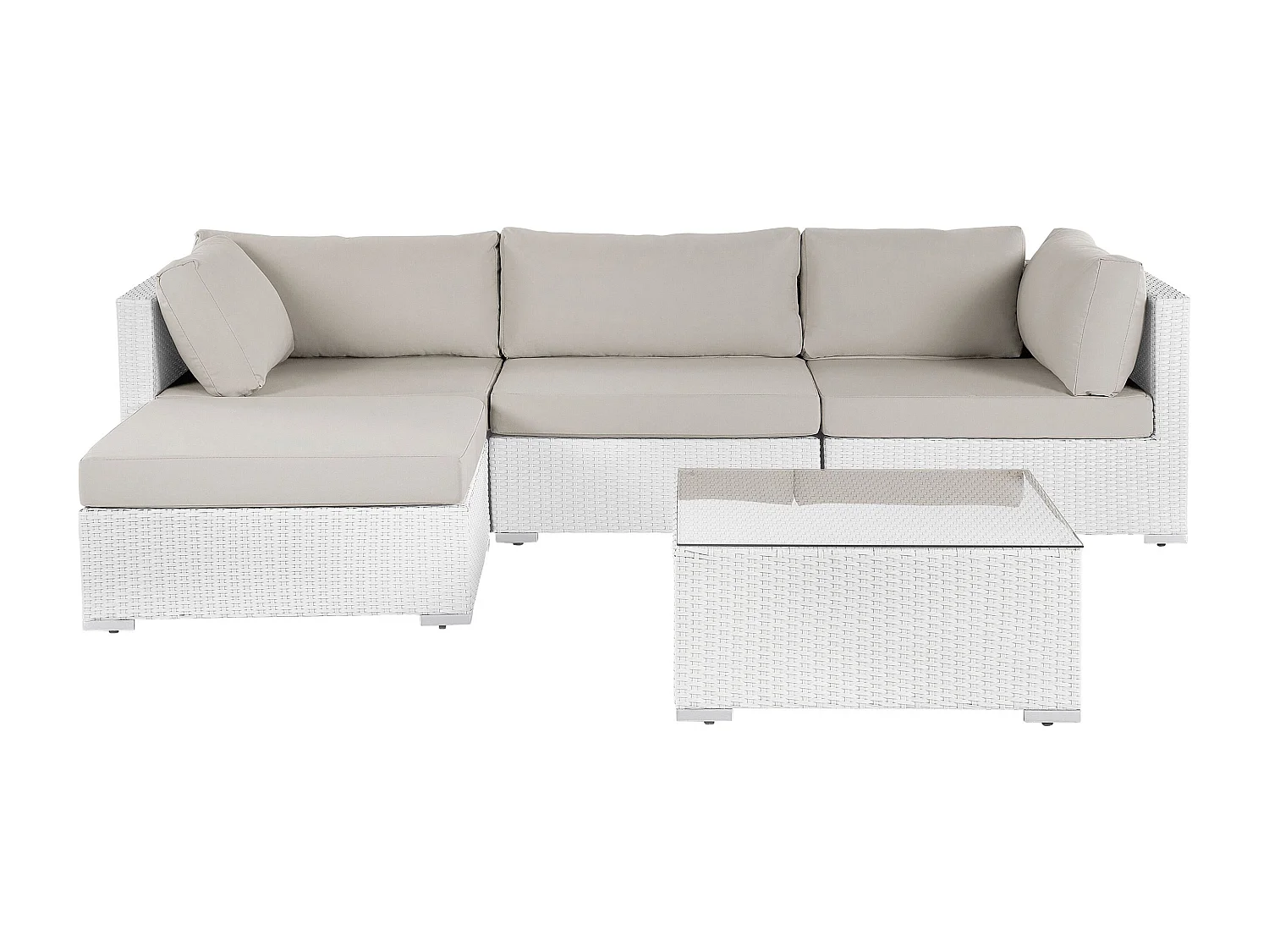 Exklusives Gartenmöbel 4er Set aus Rattan weiß / sandbeige rechtsseitig Sano II