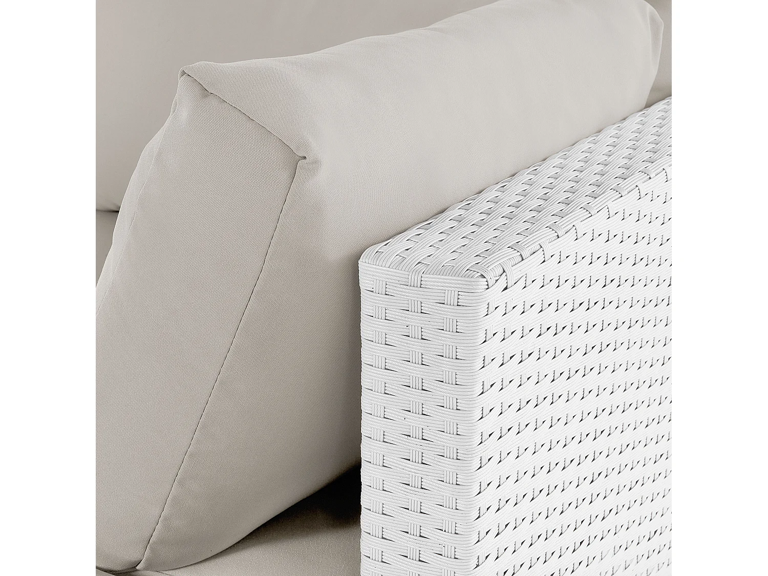 Exklusives Gartenmöbel 4er Set aus Rattan weiß / sandbeige rechtsseitig Sano II