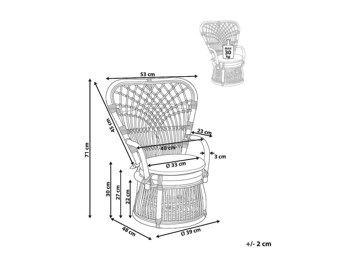 Fotel rattanowy dla dzieci naturalny TEMENI