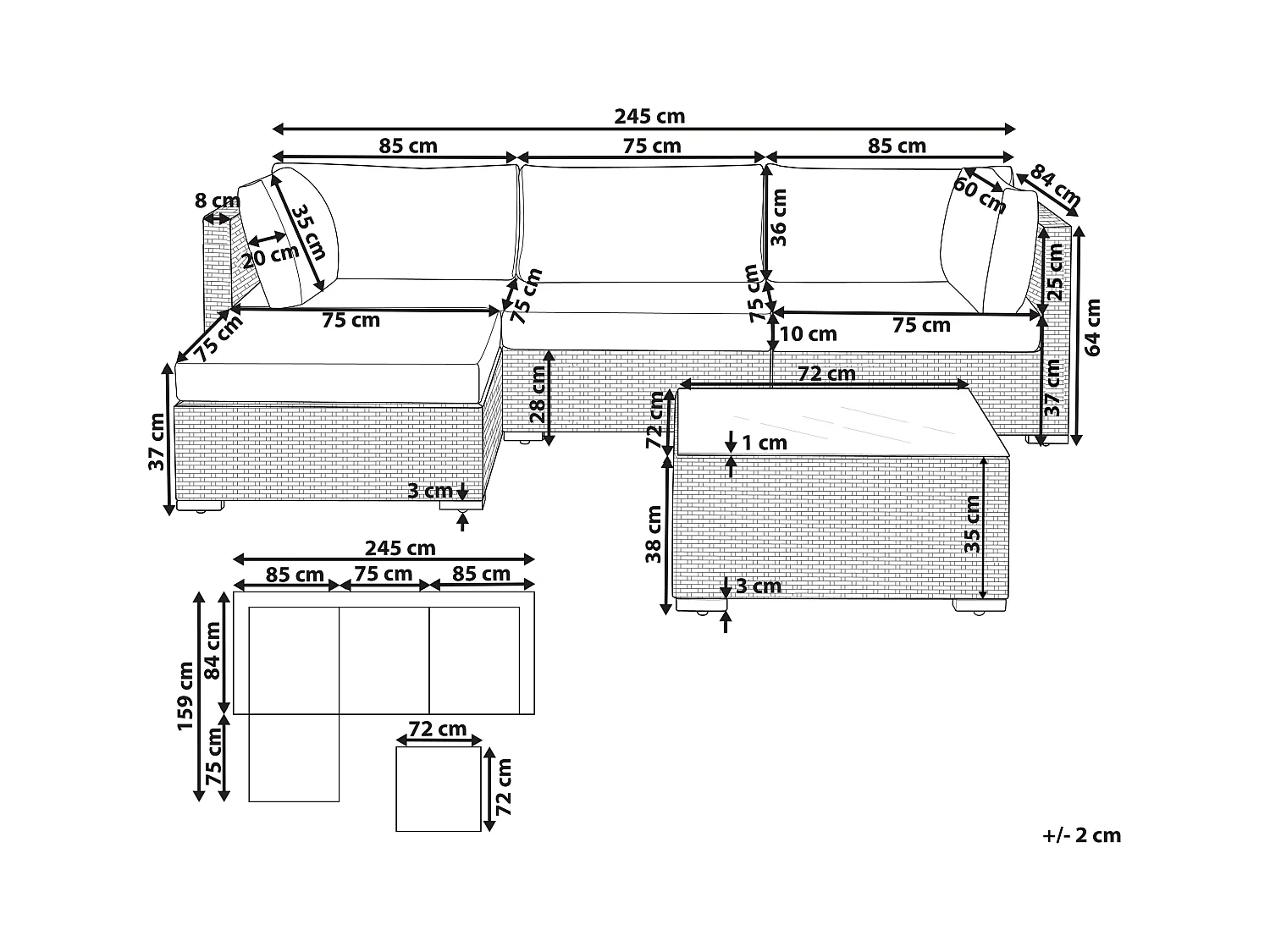 Narożnik ogrodowy ze stolikiem dla 4 osób SANO Prawostronny Modułowy Technorattan Naturalny