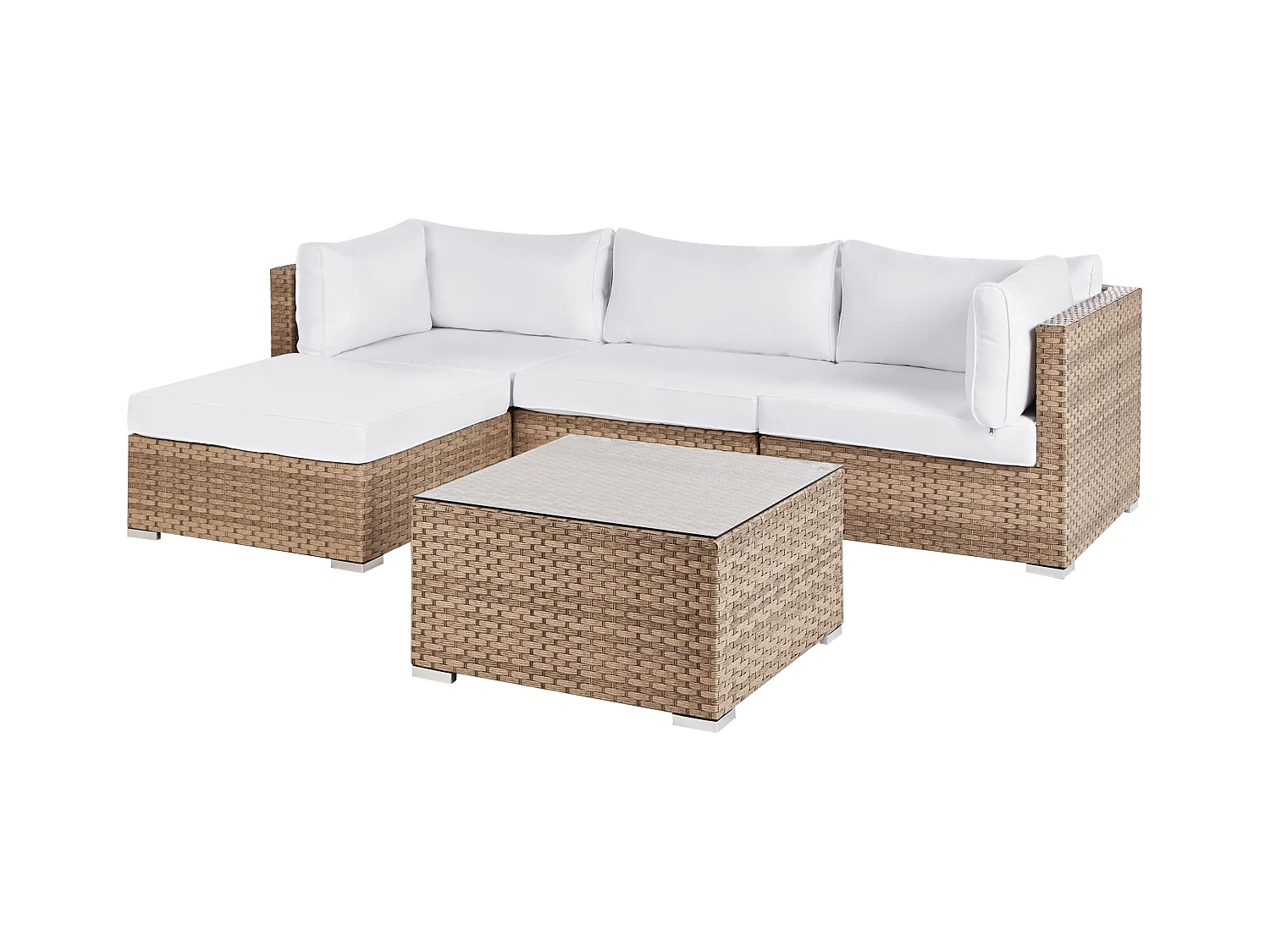 Narożnik ogrodowy ze stolikiem dla 4 osób SANO Prawostronny Modułowy Technorattan Naturalny