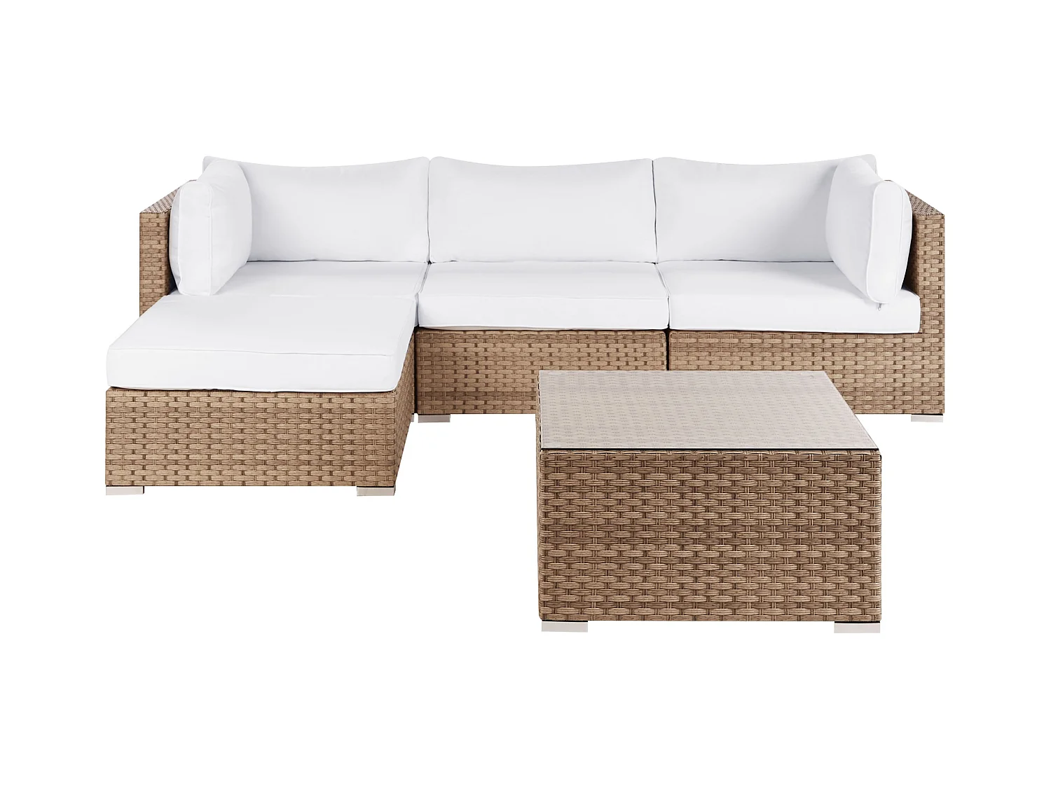 Exklusives Gartenmöbel 4er Set Rattan naturfarben / weiß rechtsseitig Sano II