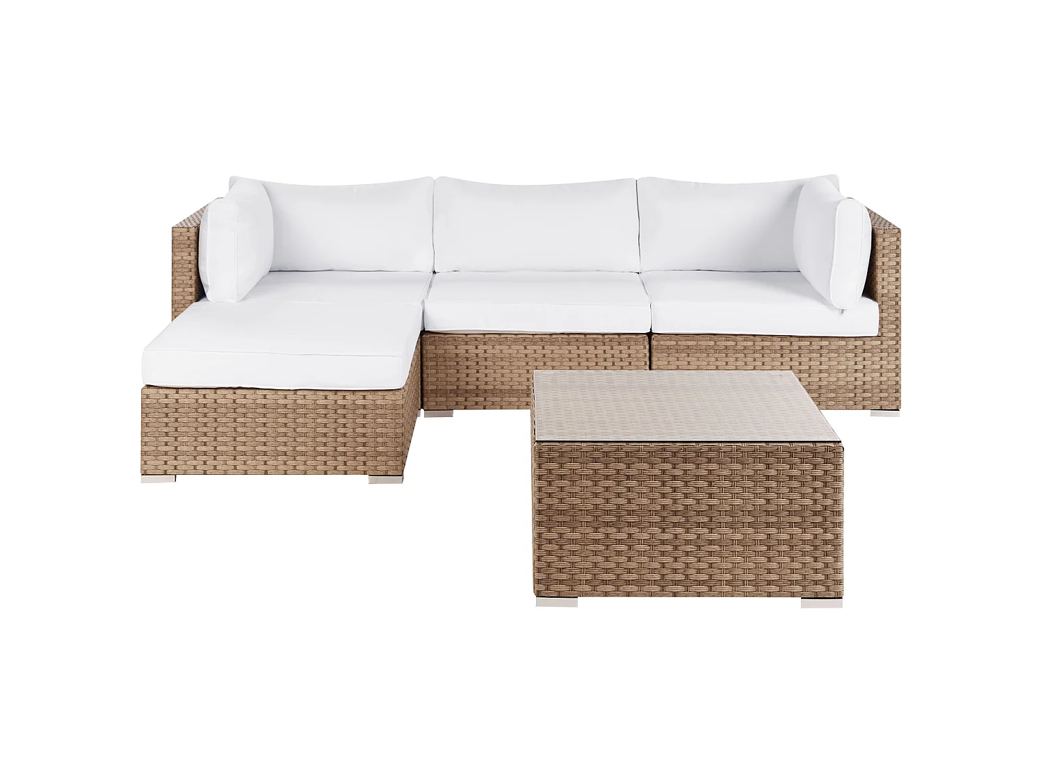 Garten Ecksofa mit Tisch 4-Sitzer SANO rechtsseitig modular Polyrattan Naturfarben