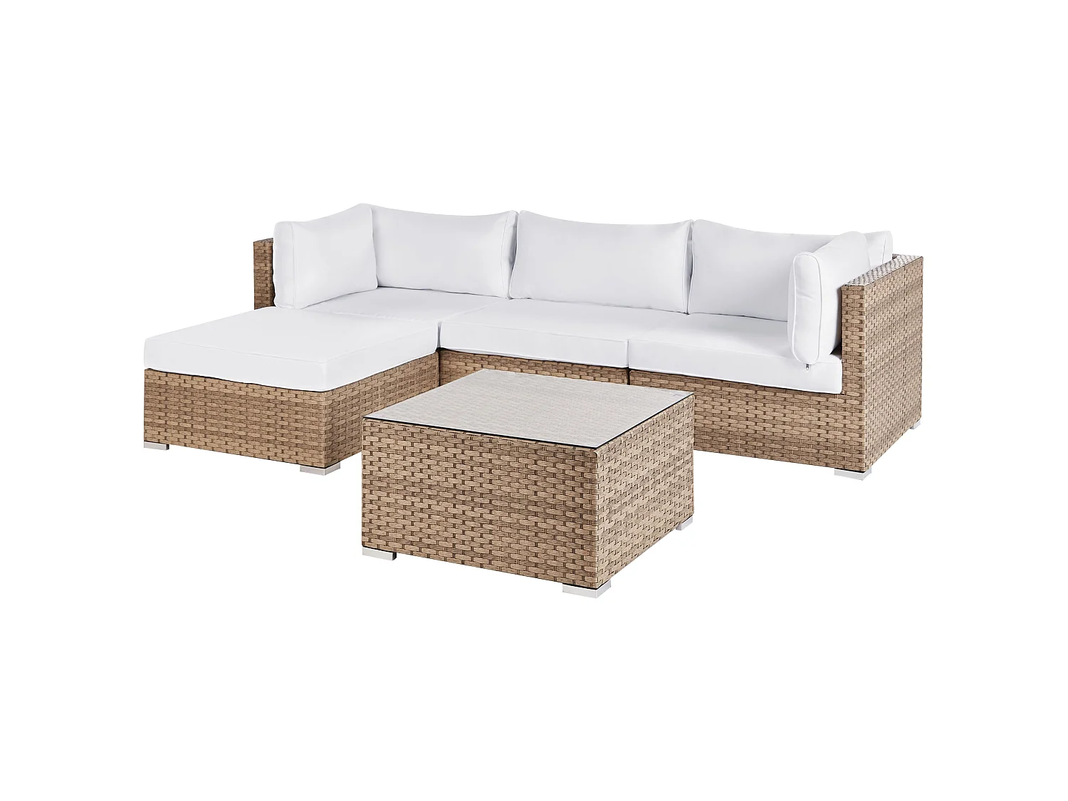 Garten Ecksofa mit Tisch 4-Sitzer SANO rechtsseitig modular Polyrattan Naturfarben