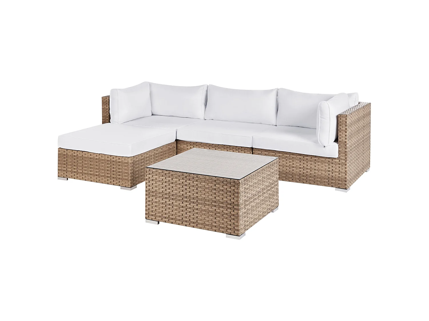 Garten Ecksofa mit Tisch 4-Sitzer SANO rechtsseitig modular Polyrattan Naturfarben