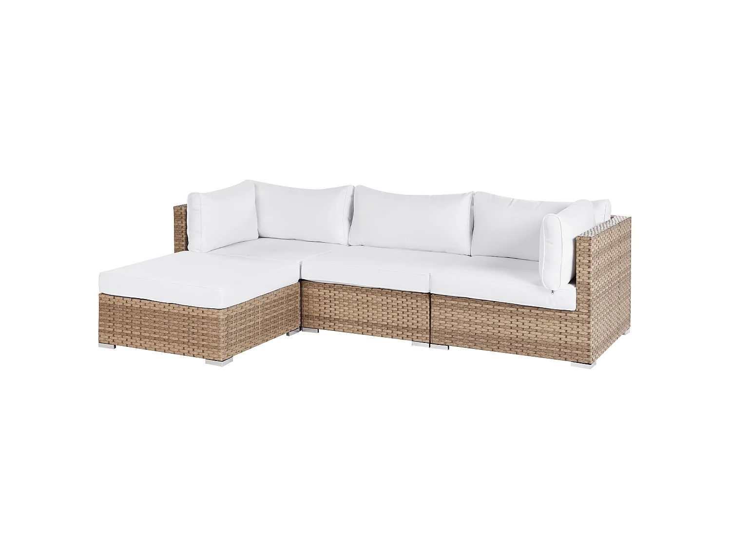 Garten Ecksofa mit Tisch 4-Sitzer SANO rechtsseitig modular Polyrattan Naturfarben