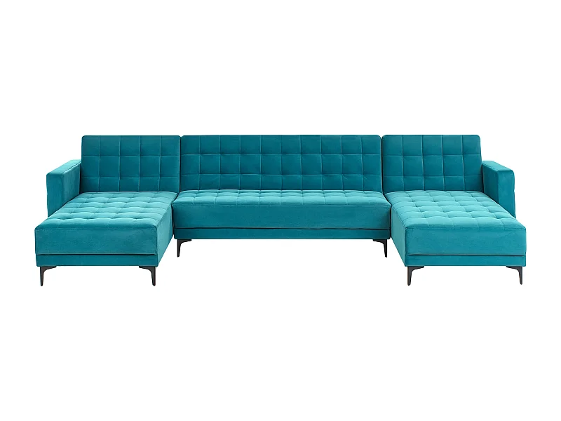 U-förmiges Modul Schlafsofa ABERDEEN Samtstoff Seeblau 5-Sitzer