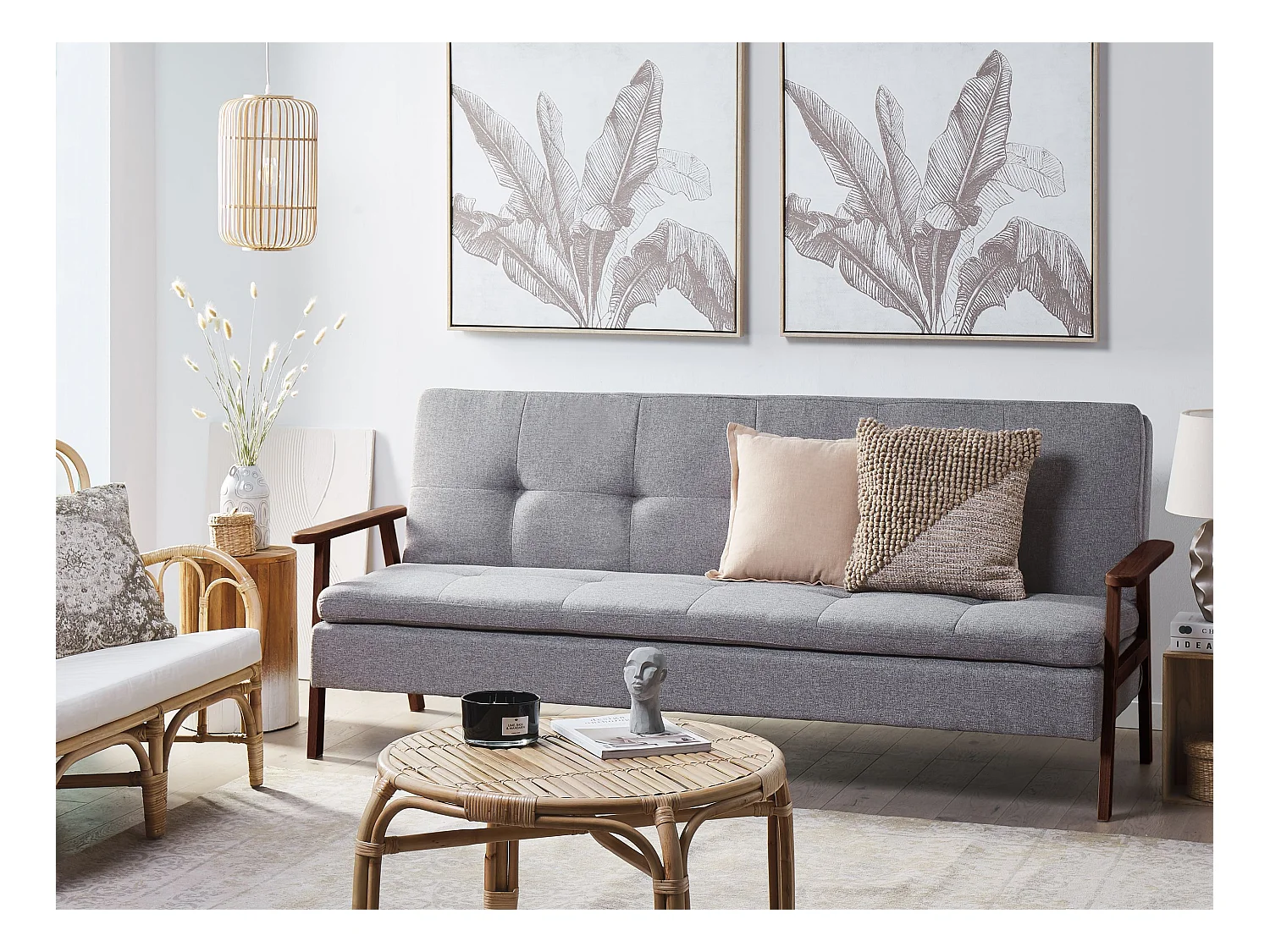 Canapé-lit 3 places TJORN Tissu Gris clair