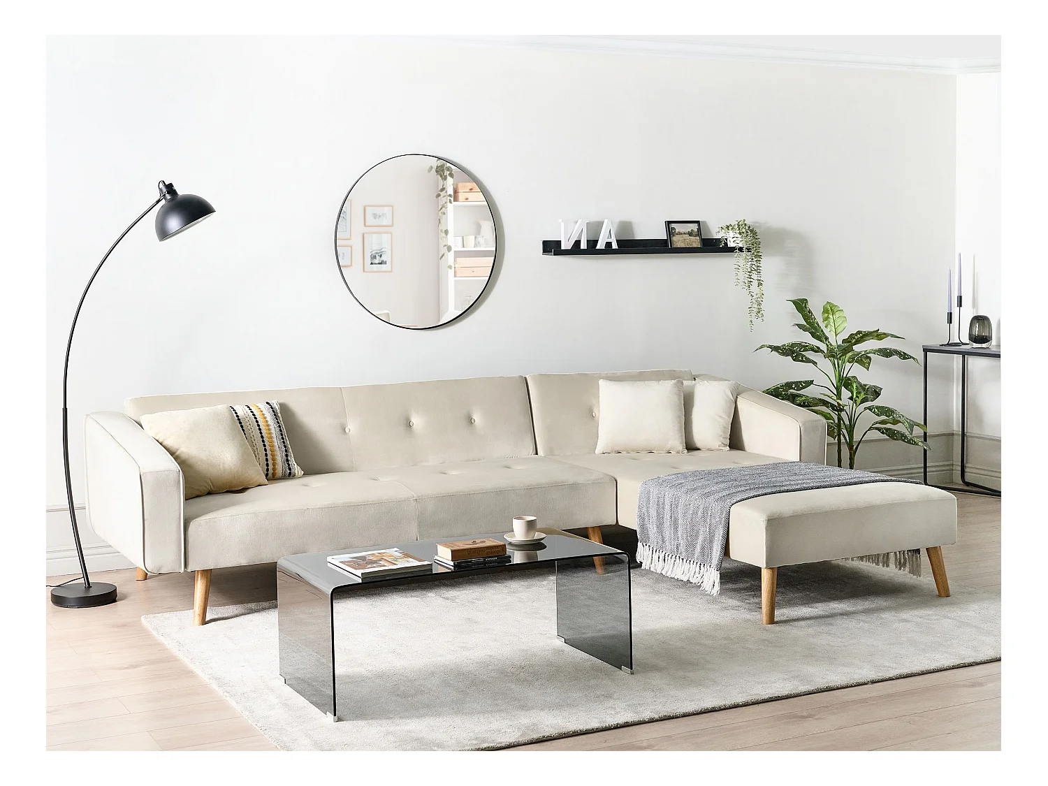 Divano letto angolare VADSO Velluto Beige chiaro 4 posti Lato Sinistro