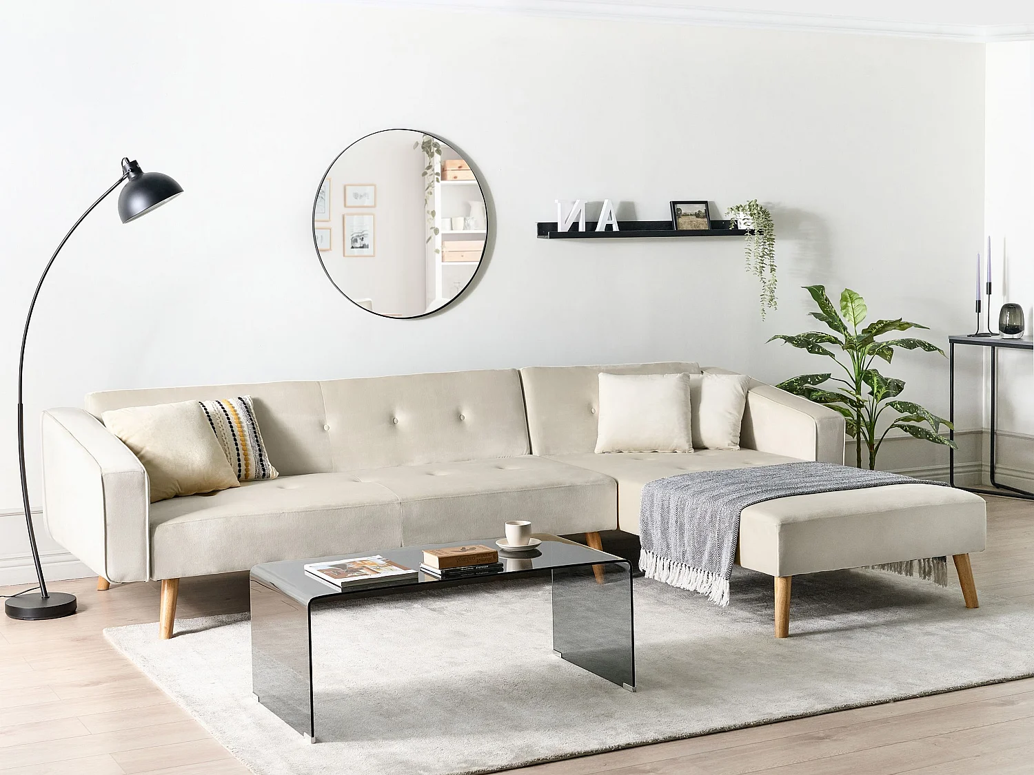 Sofá-cama de canto VADSO Veludo Creme claro 4 lugares à esquerda