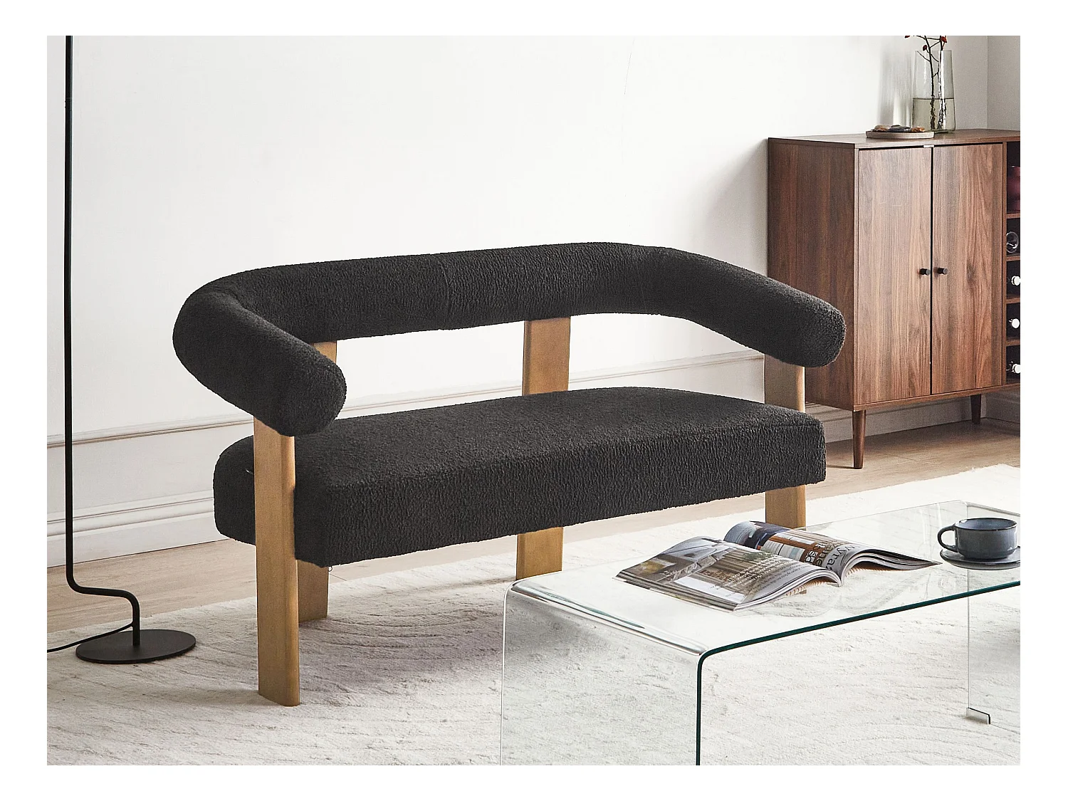 Canapé 2 places ILBRO Bouclé Noir/marron foncé