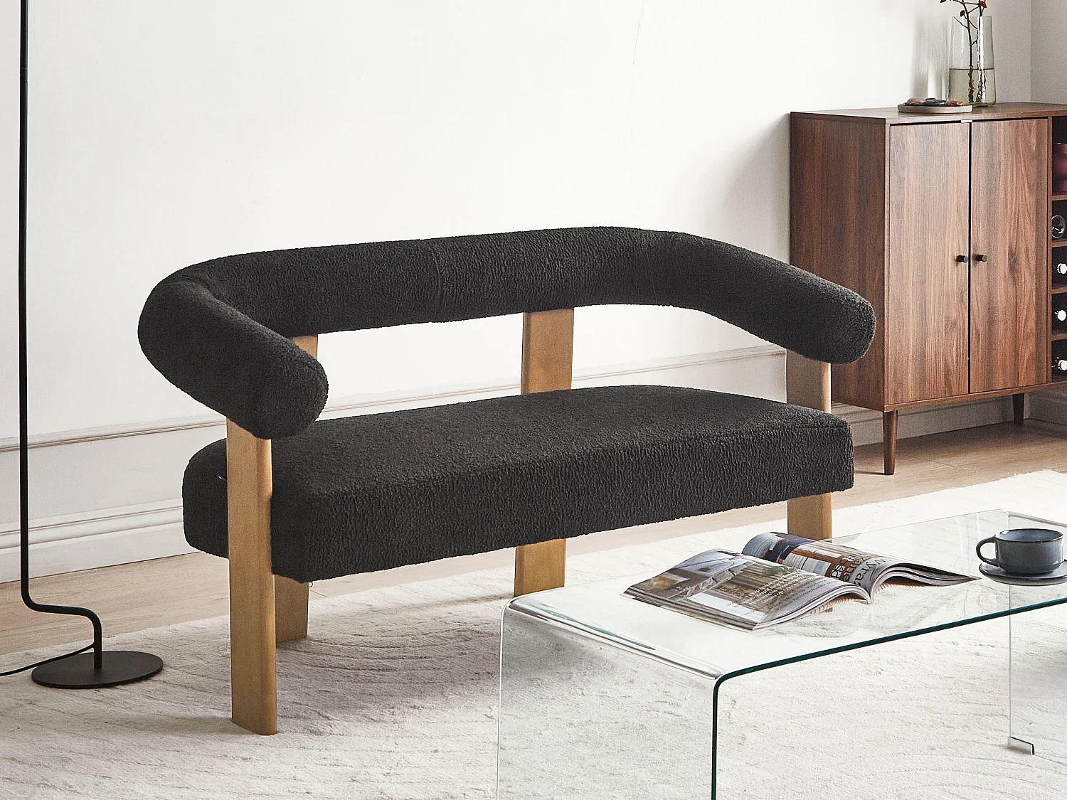 Sofa ILBRO Boucle Czarny/ ciemny brąz dla 2 osób