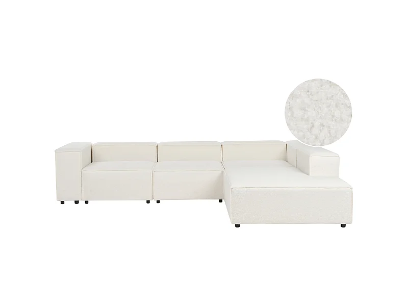 Modul Ecksofa APRICA Bouclé Weiss 4-Sitzer linksseitig