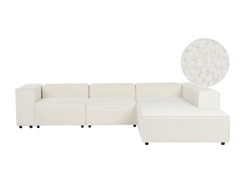 Modul Ecksofa APRICA Bouclé Weiss 4-Sitzer linksseitig