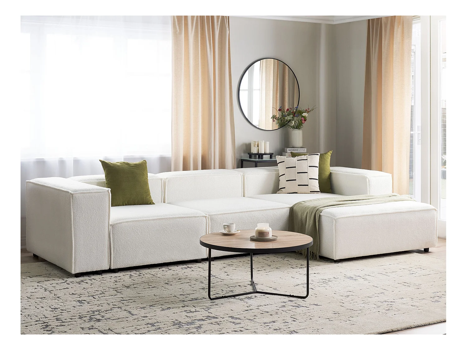 Canapé d'angle modulable 4 places ARDAL Bouclé Blanc cassé Côté droite