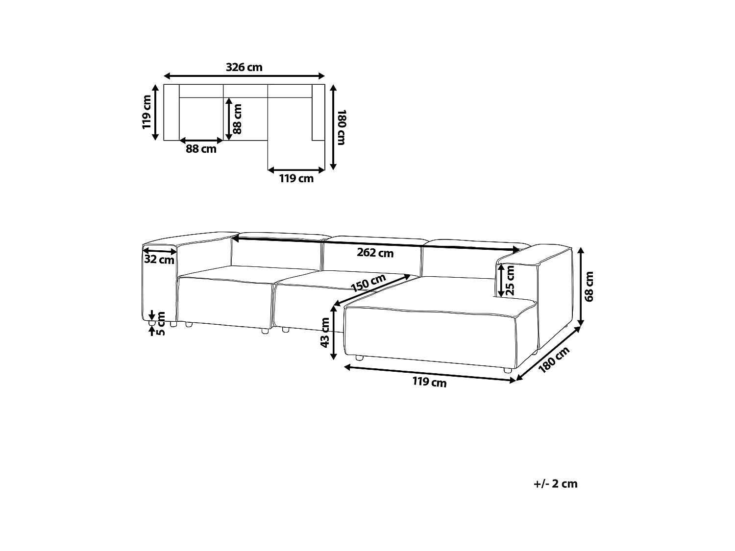 Canapé d'angle modulable 4 places ARDAL Bouclé Blanc cassé Côté droite