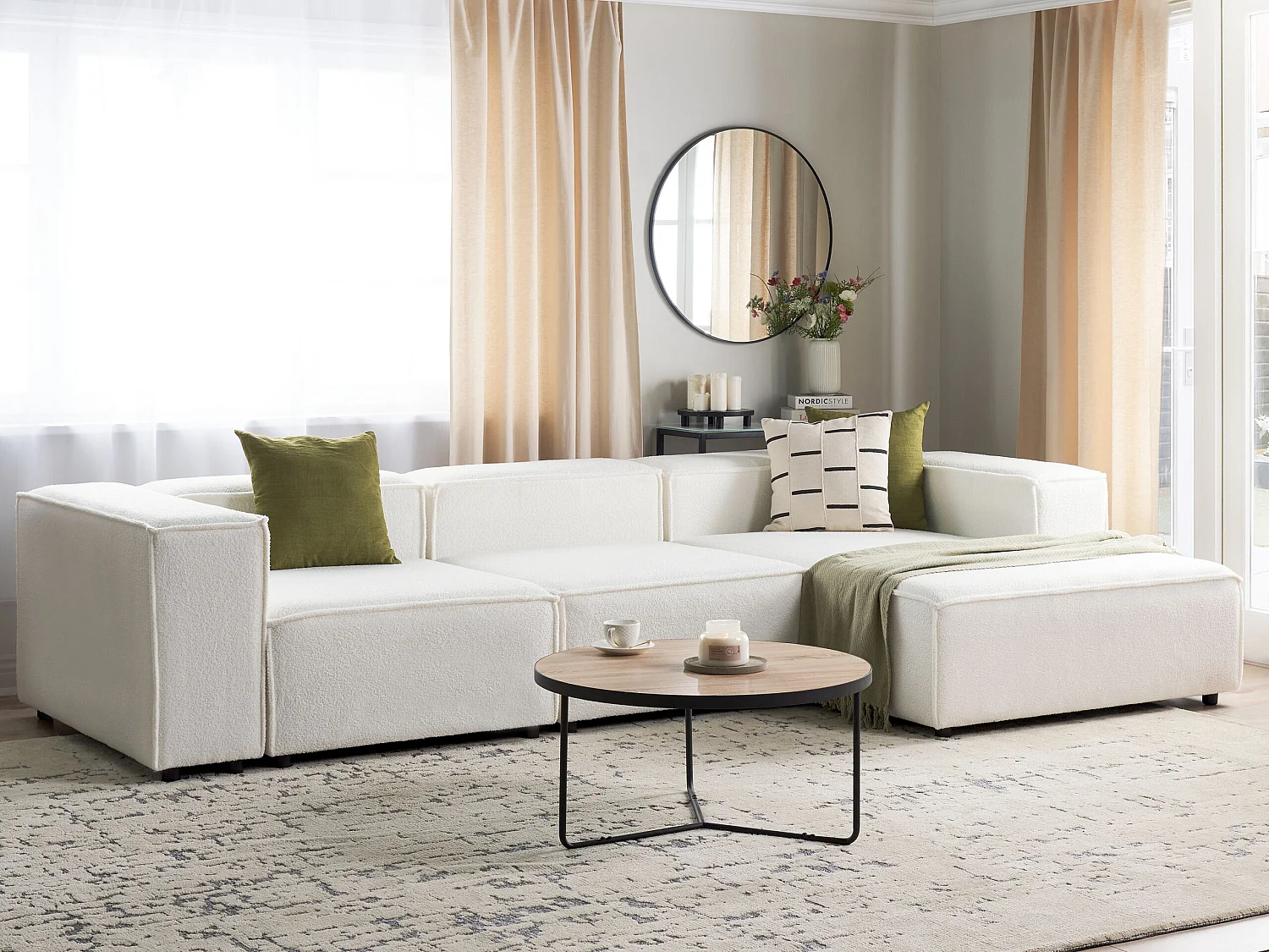 Canapé d'angle modulable 4 places ARDAL Bouclé Blanc cassé Côté droite