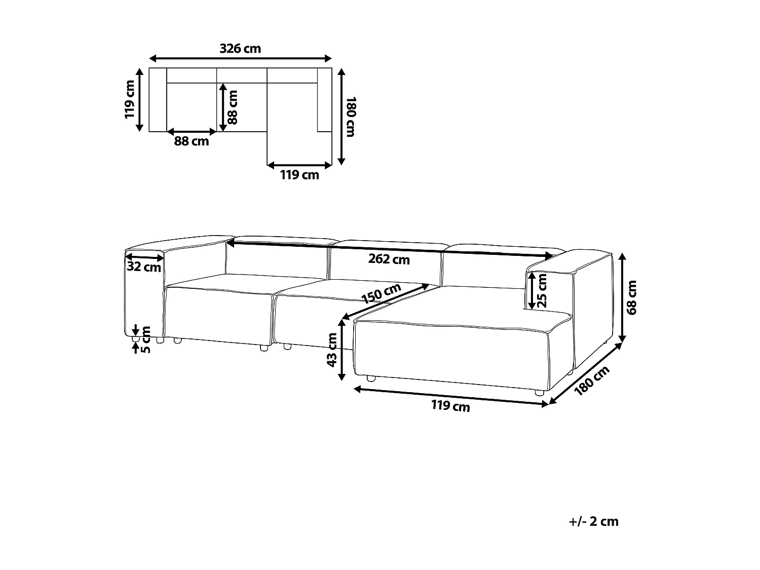 Canapé d'angle modulable APRICA Bouclé Blanc 3 places Côté gauche