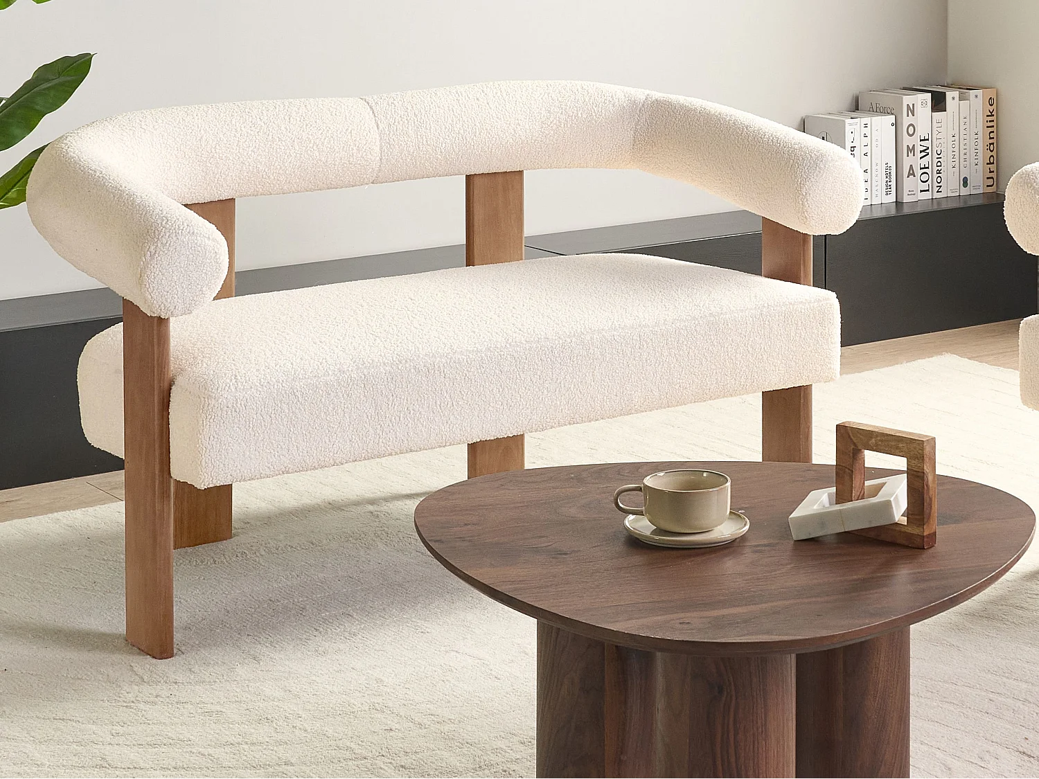 Canapé 2 places ILBRO Bouclé Blanc cassé/marron foncé