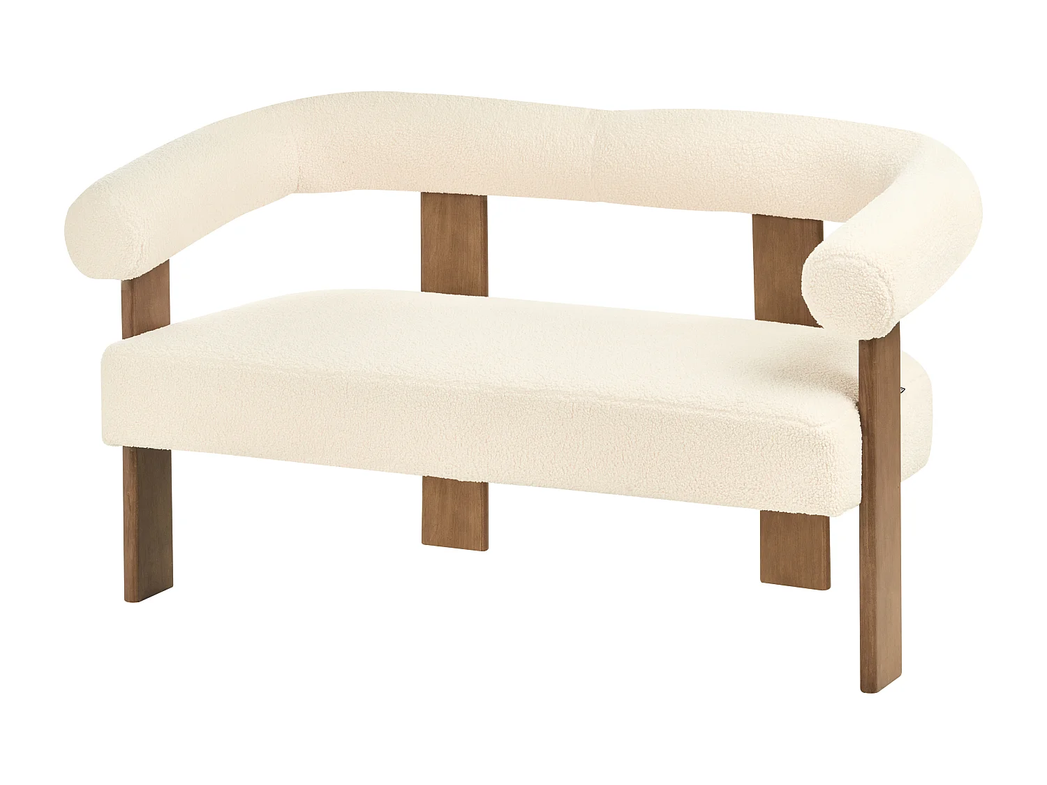 Canapé 2 places ILBRO Bouclé Blanc cassé/marron foncé