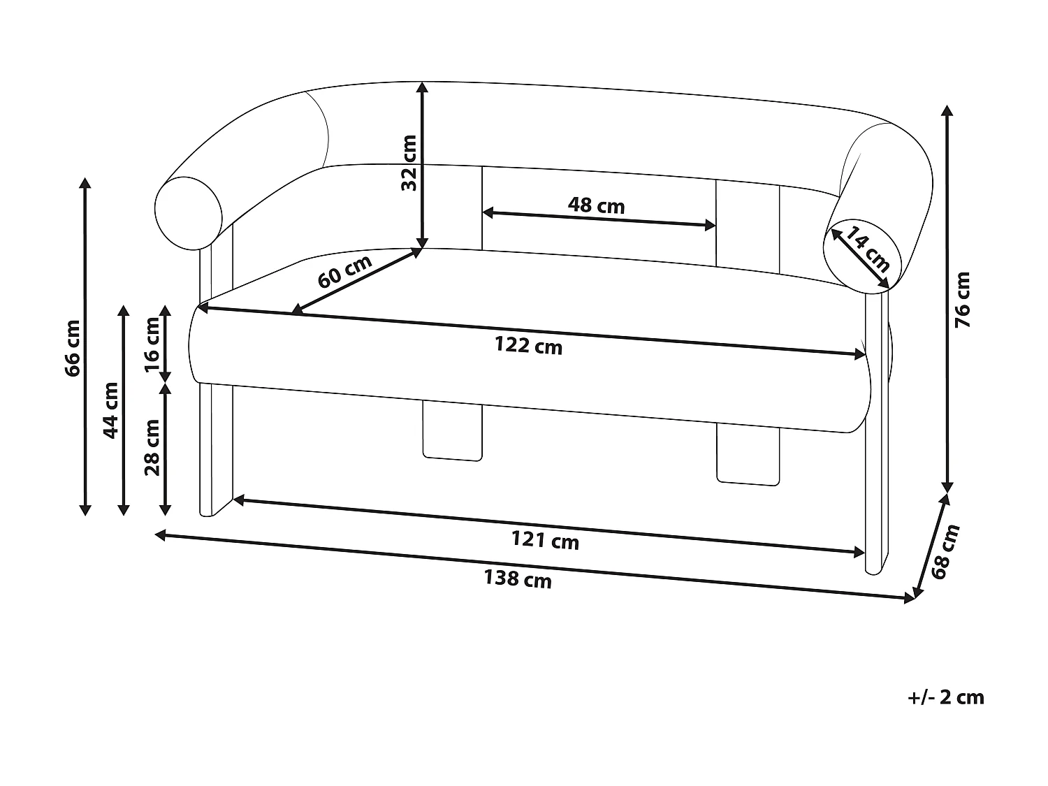 Sofa ILBRO Bouclé Cremeweiss / Dunkelbraun 2-Sitzer