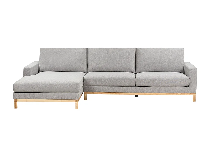 4-Sitzer Ecksofa Stoffbezug Grau rechts mit Sitzkissen Holzbeinen Siggard
