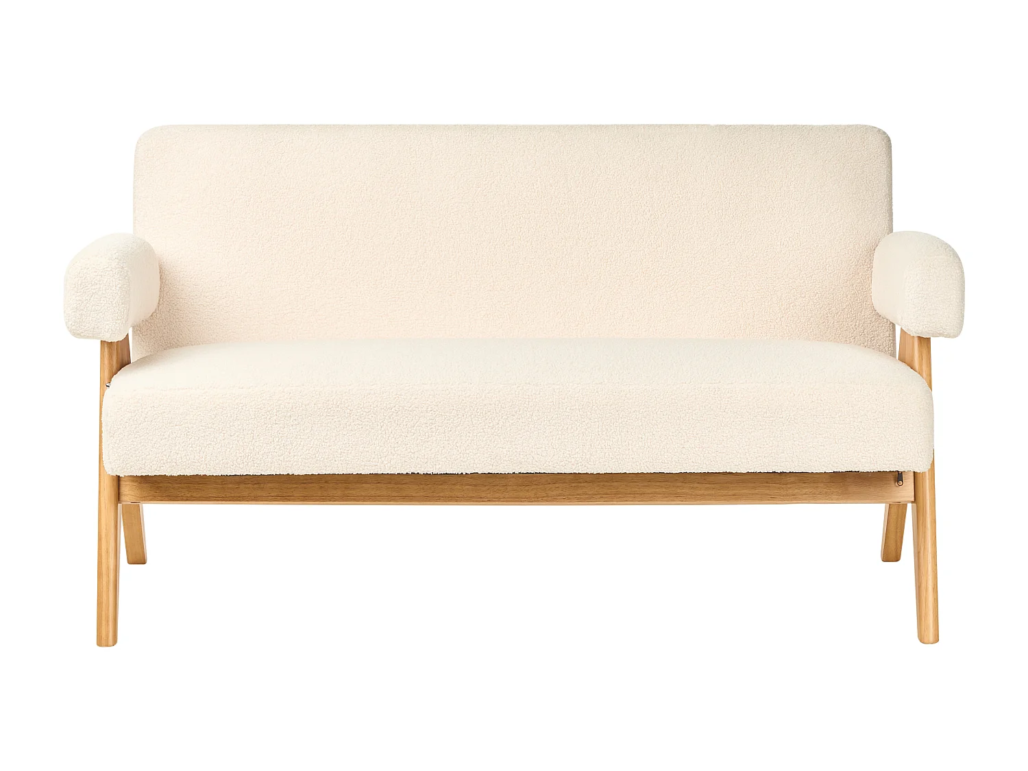2-Sitzer Sofa Bouclé cremeweiß mit Armlehnen Holzbeinen hellbraun Retro Tamre