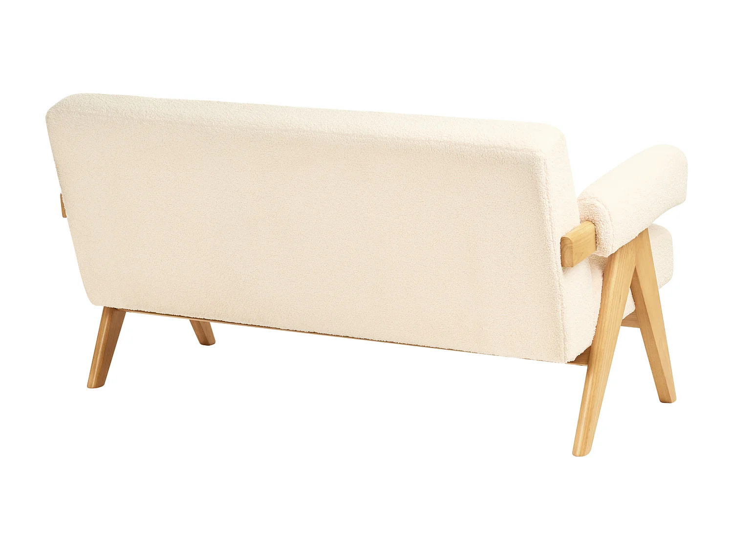 2-Sitzer Sofa Bouclé cremeweiß mit Armlehnen Holzbeinen hellbraun Retro Tamre