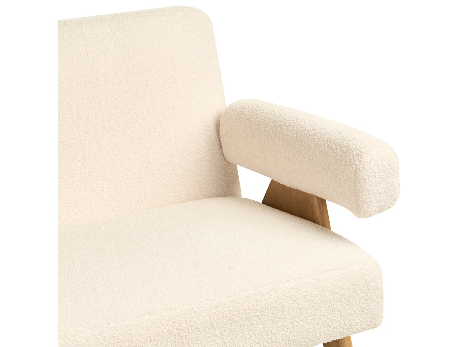 2-Sitzer Sofa Bouclé cremeweiß mit Armlehnen Holzbeinen hellbraun Retro Tamre