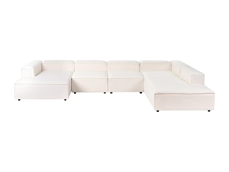 Canapé d\'angle modulable 5 places ARDAL Bouclé Blanc cassé Côté droite