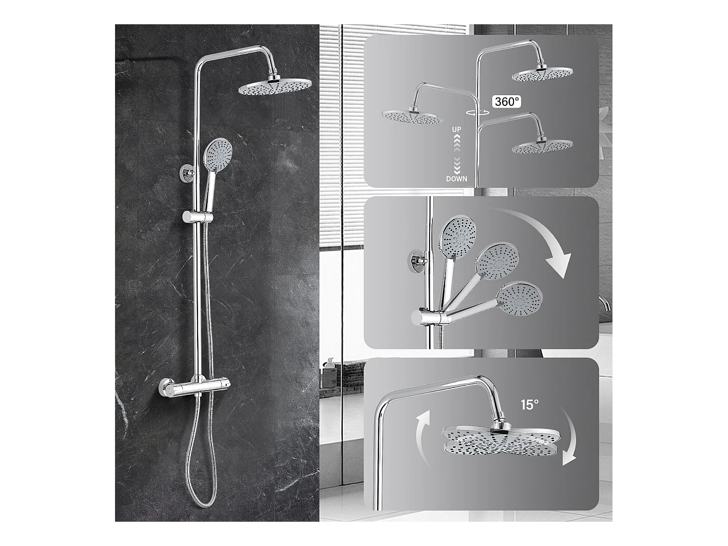 Colonne de douche thermostatique, Système de douche thermostatique 38°C, Argent