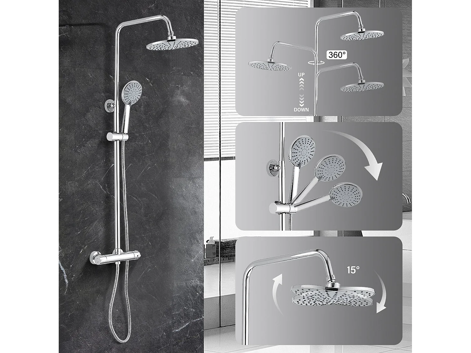 Colonne de douche thermostatique, Système de douche thermostatique 38°C, Argent