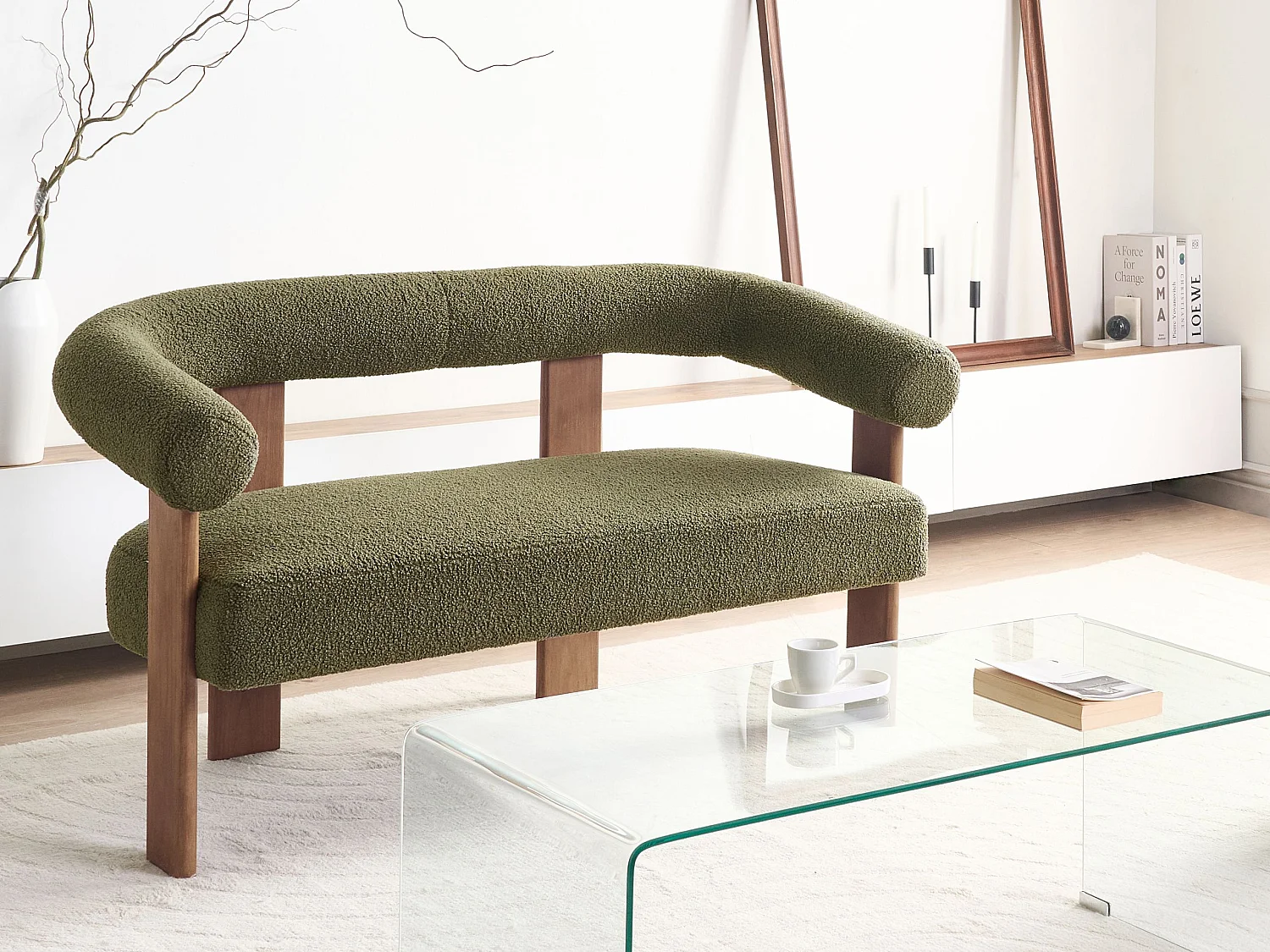 Canapé 2 places ILBRO Bouclé Vert/ Marron foncé