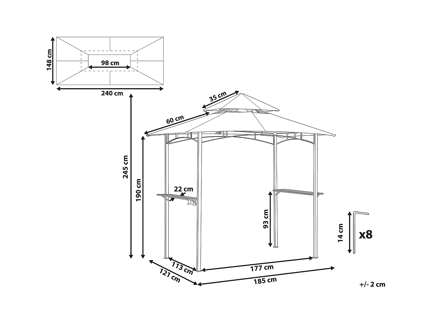 Gazebo NARO Metallo 240 cm 148 cm Beige