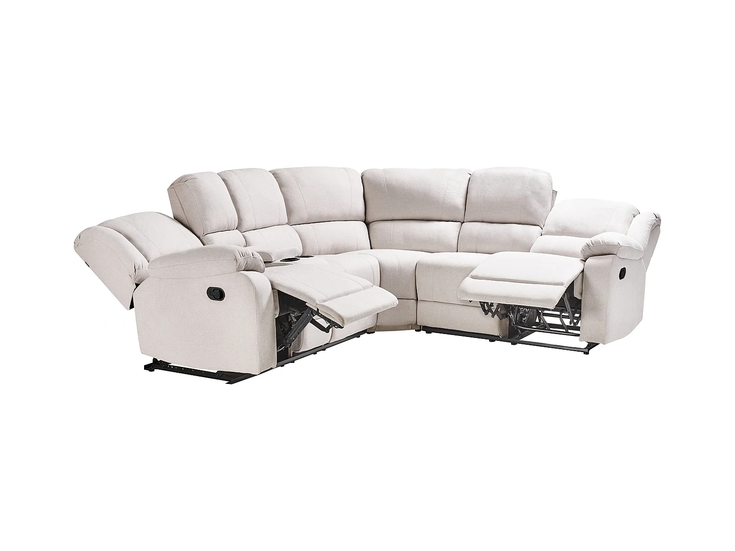 Canapé d'Angle Inclinable Manuellement en Tissu 5 Places avec Rangement Porte-Gobelets Accoudoir Beige Clair Rokke