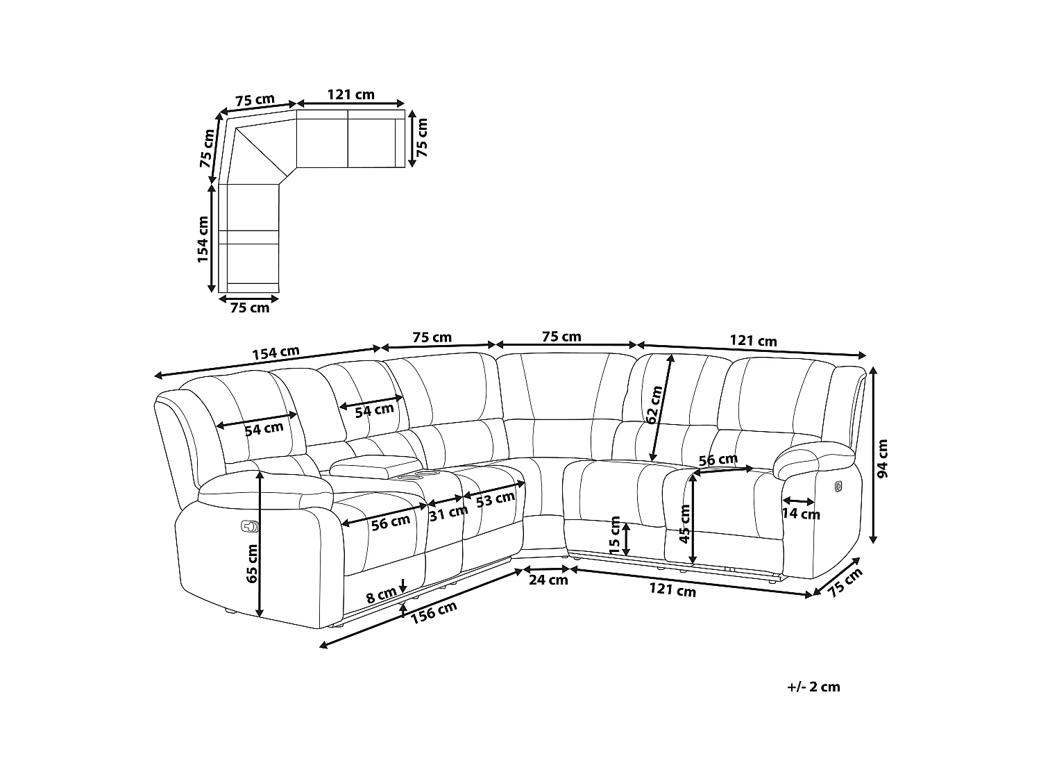 Canapé d'Angle Inclinable Manuellement en Tissu 5 Places avec Rangement Porte-Gobelets Accoudoir Beige Clair Rokke
