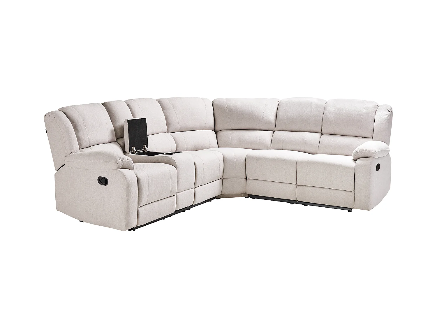 Canapé d'Angle Inclinable Manuellement en Tissu 5 Places avec Rangement Porte-Gobelets Accoudoir Beige Clair Rokke