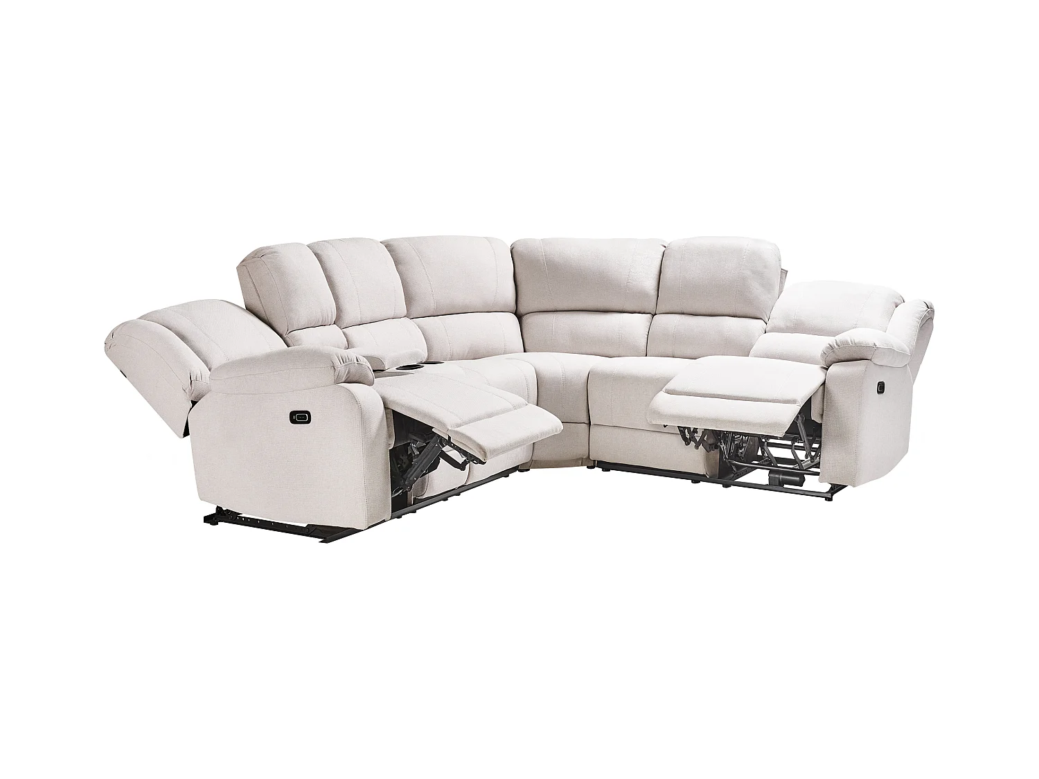Canapé d'Angle Inclinable Électriquement en Tissu 5 Places avec Porte-Gobelets Chargeur USB Beige Clair Rokke