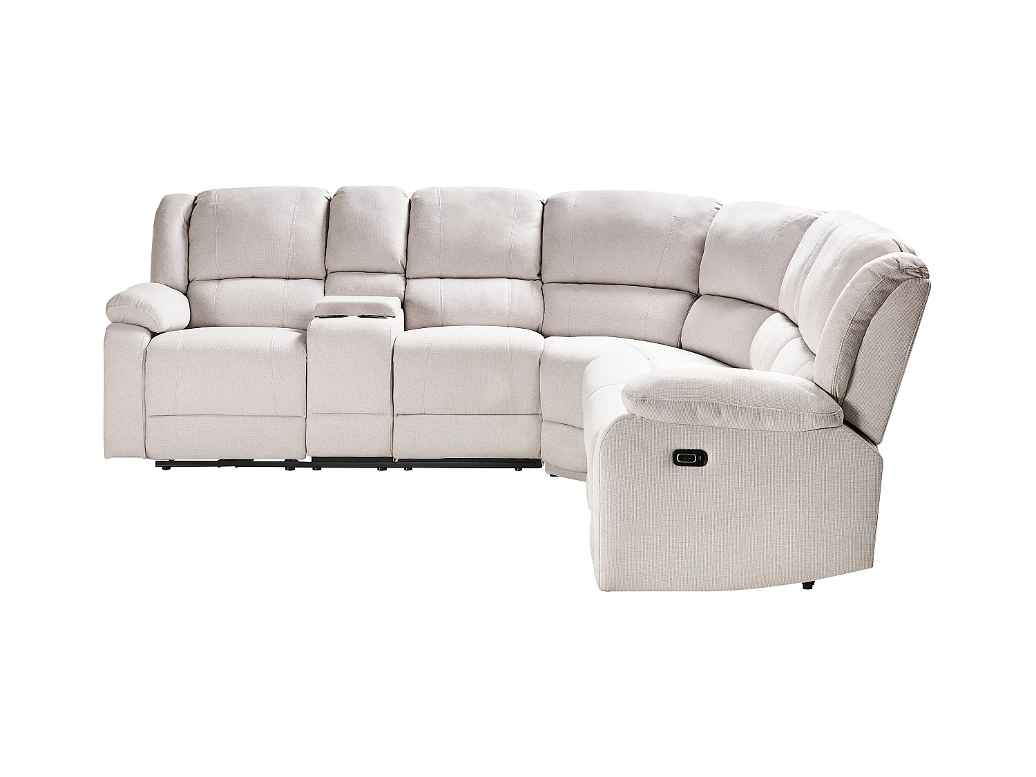 Canapé d'Angle Inclinable Électriquement en Tissu 5 Places avec Porte-Gobelets Chargeur USB Beige Clair Rokke