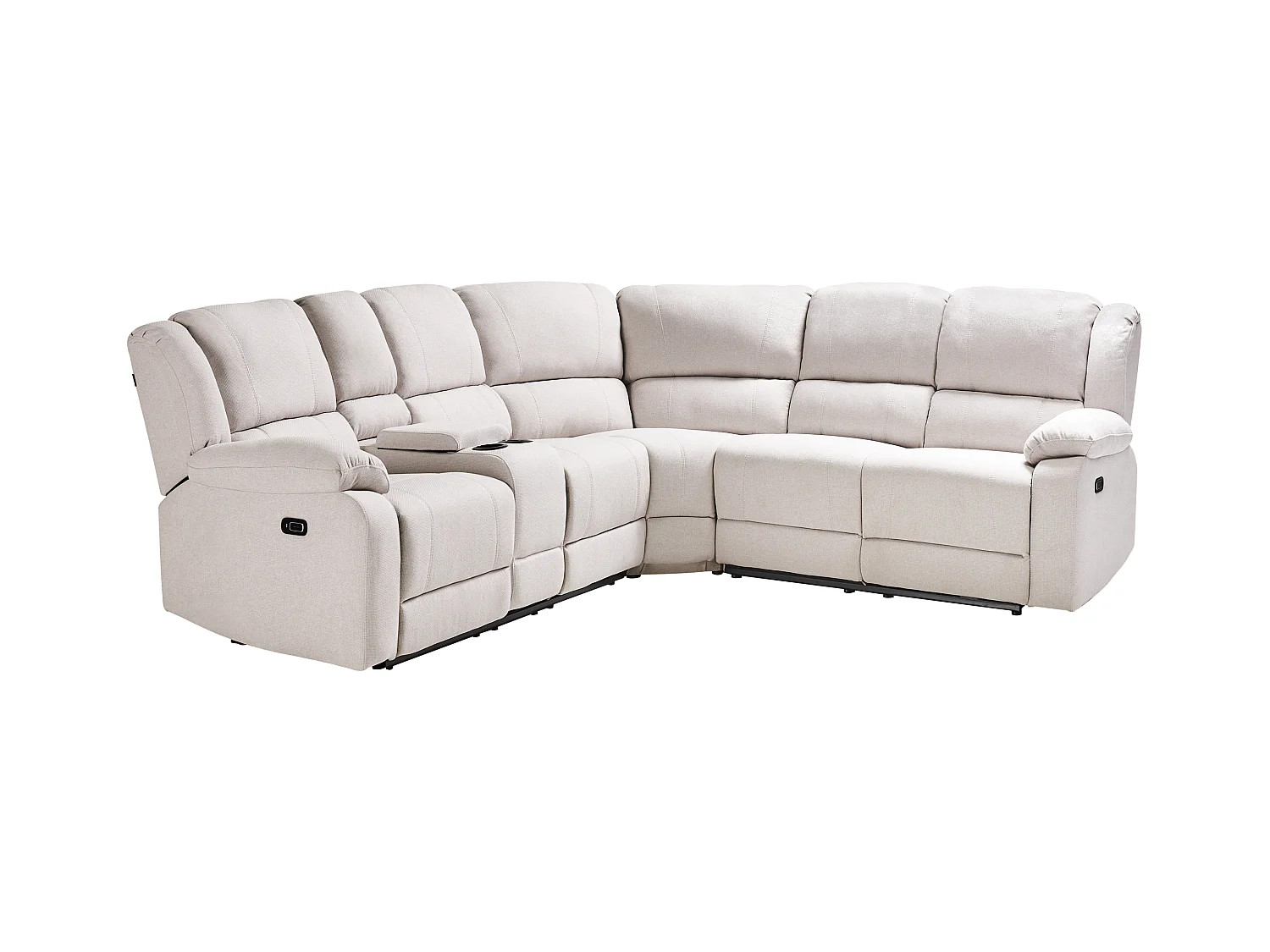 Ecksofa manuell verstellbar ROKKE Stoff Hellbeige mit USB-Anschluss 5-Sitzer linksseitig