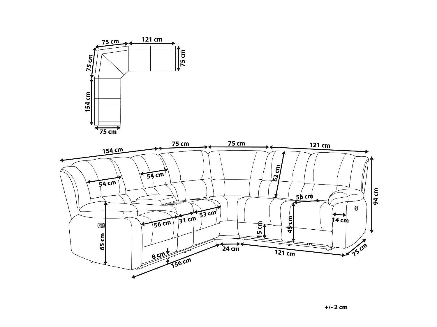 Canapé d'Angle Inclinable Électriquement en Tissu 5 Places avec Porte-Gobelets Chargeur USB Beige Clair Rokke