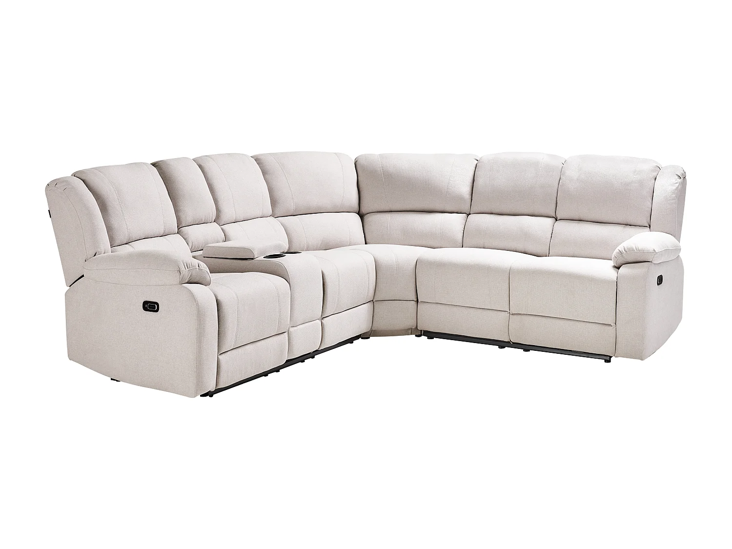 Canapé d'angle relax manuel ROKKE Tissu Beige clair avec port USB 5 places Côté gauche