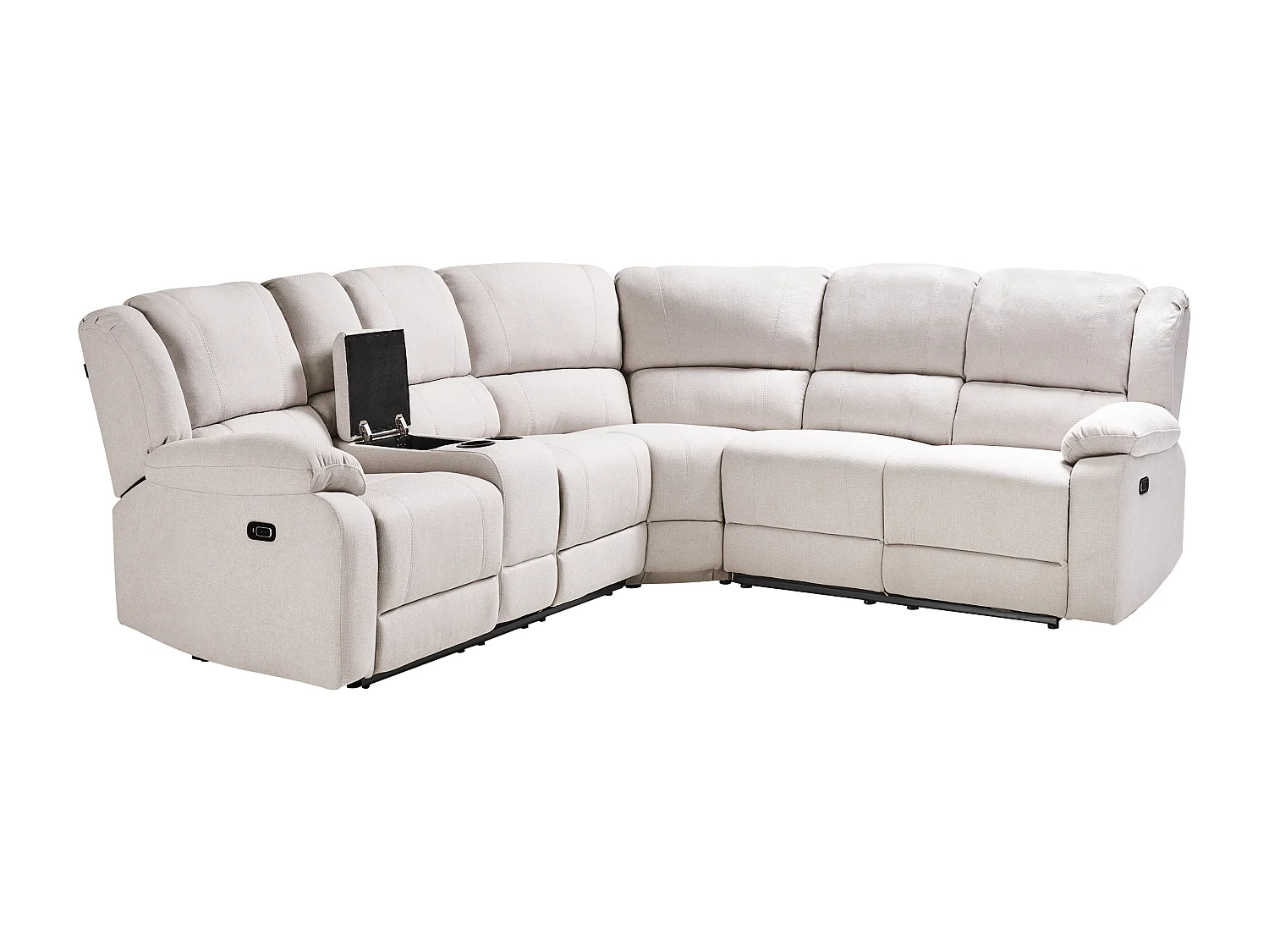 Canapé d'angle relax manuel ROKKE Tissu Beige clair avec port USB 5 places Côté gauche