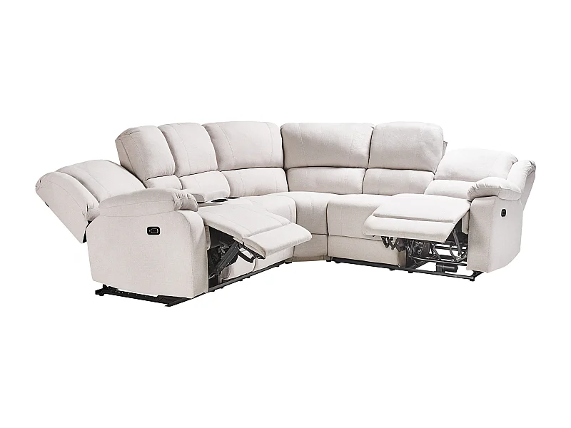 Canapé d\'Angle Inclinable Électriquement en Tissu 5 Places avec Porte-Gobelets Chargeur USB Beige Clair Rokke