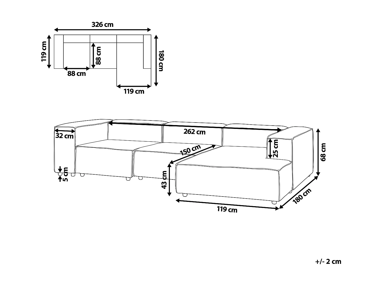 Canapé d'Angle à Gauche Modulaire 3 Places Pieds Noirs Rembourré en Tissu Beige Ardal
